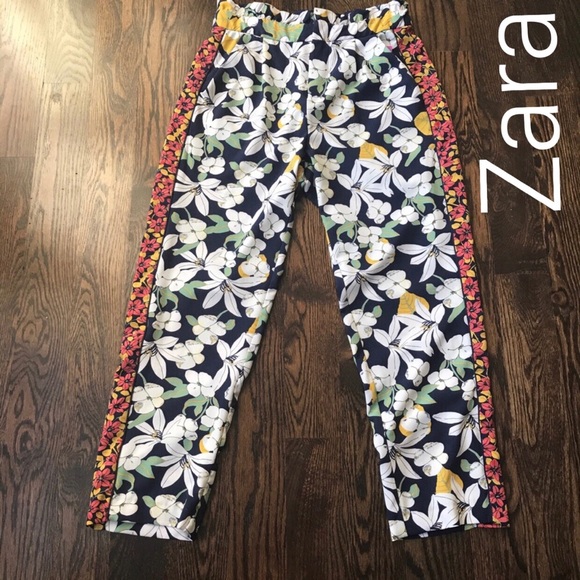 Zara Pants - Zara Navy Floral Palazzo Trousers-S NWOT